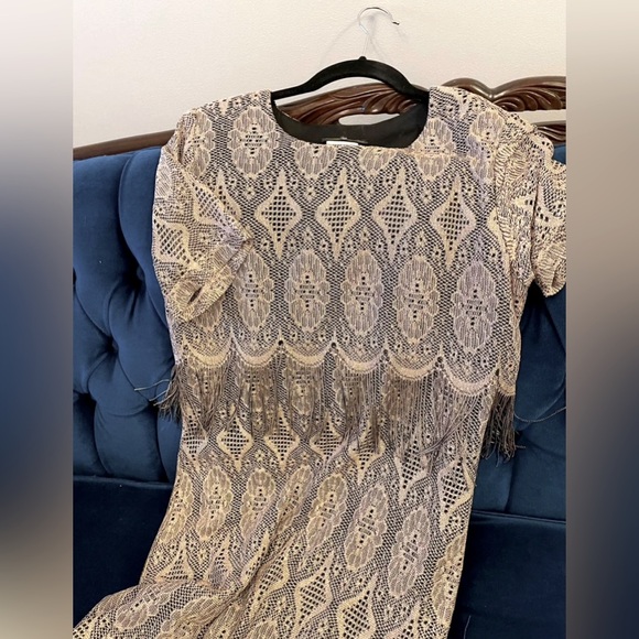 Dressy dress with fringe 3/4 length rose beige color - Picture 1 of 3